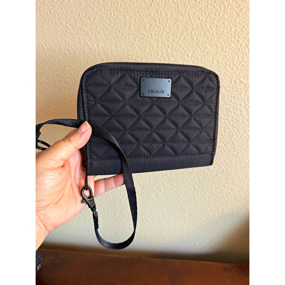 Pacsafe Black Zip-Around Wristlet Wallet w/ Card Slots & ID Window